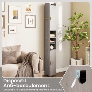 Armário de banheiro de 179 cm de altura com 2 portas e prateleiras ajustáveis ​​- branco