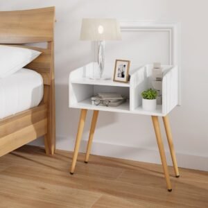 Mesa de cabeceira moderna de meados do século de 2 níveis para sala de estar e quarto, conjunto de 2 peças - branca