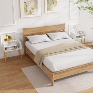 Mesa de cabeceira moderna de meados do século com gaveta - branca