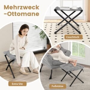 Poltrona moderna com apoio para os pés dobrável e almofada de cabeça - rosa