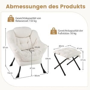 Poltrona moderna com apoio para os pés dobrável e almofada de cabeça - cinza