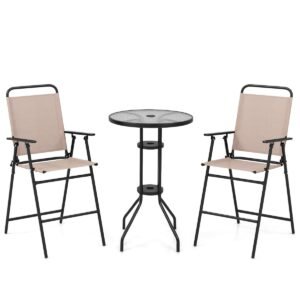 Conjunto de bar para área externa com 4 peças e guarda-chuva - bege