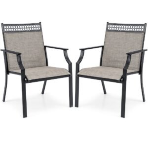Conjunto de 2 cadeiras de jardim com tecido de secagem rápida e estrutura de metal, cadeiras de pátio cinza