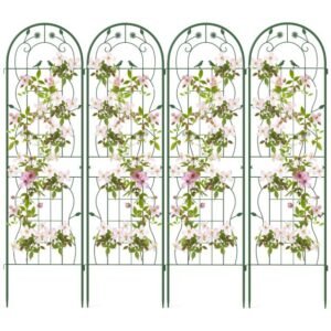 Pacote com 2 treliças de metal para jardim para plantas trepadeiras, vegetais e rosas - verde