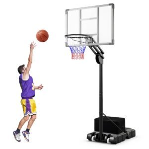 Suporte de basquete ajustável em altura, cesta de basquete com suporte e 2 rodas 105-260 cm preto