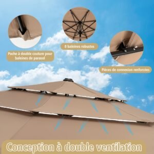 Guarda-sol duplo 426 x 265 cm retangular proteção UV bege