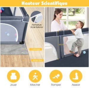 Cercadinho dobrável para bebês de 124 cm x 124 cm com dispositivos de travamento - cinza claro