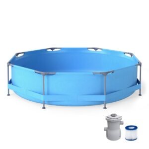 Piscina retangular externa acima do solo para crianças a partir de 3 anos com estrutura de metal e paredes de PVC 228 MX 159 MX 42 CM Azul