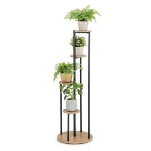 Suporte de metal para plantas internas, prateleira de canto para plantas em vasos com estrutura de metal dourada - branco