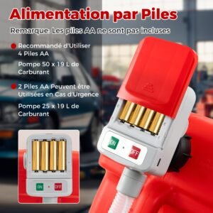 Bomba de transferência de combustível com parada automática, bomba de gasolina alimentada por USB/bateria e fluxo rápido de 14 LPM, vermelha e branca