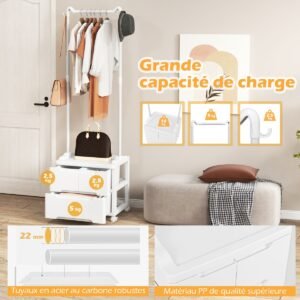 Cômoda independente para roupas resistentes com haste para pendurar e prateleiras de armazenamento - branca