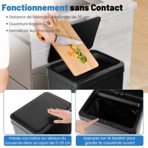 Lixeira de aço inoxidável 72L com sensor de movimento - Prata