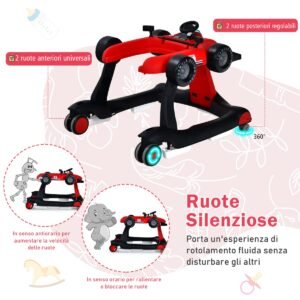 Andador 4 em 1 com altura e velocidade ajustáveis ​​para bebês