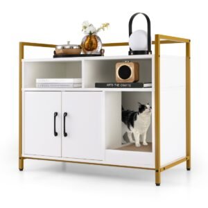 Caixa de areia para gatos com compartimento de armazenamento e arranhador removível - Branco