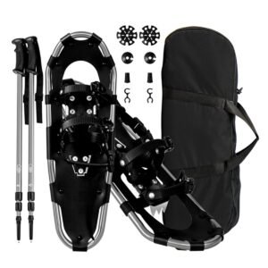 Conjunto de raquetes de neve 4 em 1 com sistema de encadernação de catraca dupla 78 cm prata