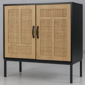 Armário de armazenamento de vime com prateleira ajustável em 3 posições para cozinha - Natural