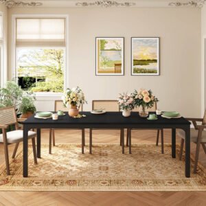 Tribesigns mesa de jantar retangular, 200 cm de comprimento para 6 a 8 pessoas, preta