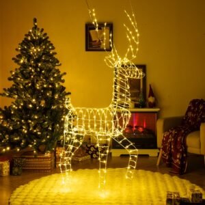 Conjunto de presépio de 180 cm, presépio de Natal pré-iluminado com 240 luzes LED e 6 modos de iluminação, decoração festiva