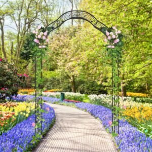 Conjunto de 2 treliças de metal, cercas de jardim independentes para plantio, 180 x 50 cm, preto