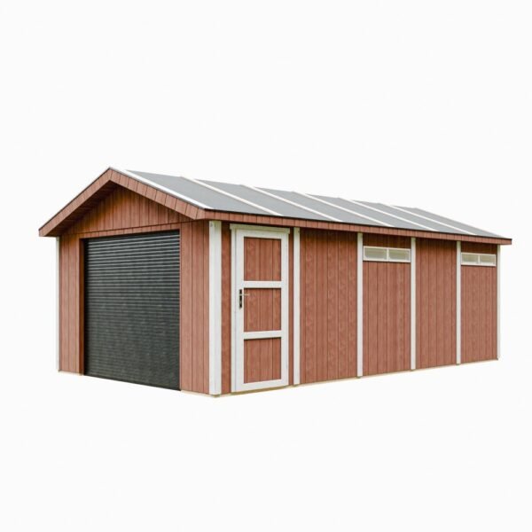 Garagem com painéis Smartside, pintura REDWOOD_RED