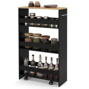 Carrinho utilitário de cozinha retrátil de 4 níveis, carrinho fino de 20 cm com rodas e prateleiras abertas, cinza