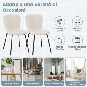 Conjunto de 2 cadeiras de jantar, cadeiras de cozinha estofadas com encosto, 48,5 x 57 x 85 cm, bege