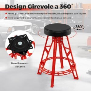 Banco automotivo dobrável com 6 rodas universais, banco mecânico de oficina conversível, preto e vermelho