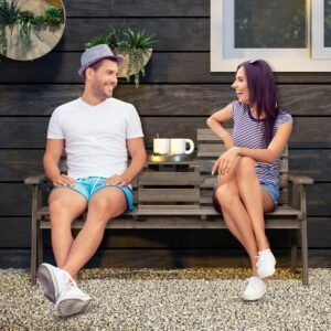 Banco de madeira de abeto para área externa com mesa central dobrável - Natural