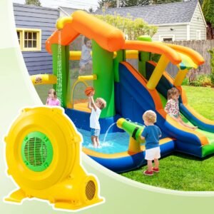 Soprador de ar 450W, ventilador com bomba de ar, cabo prático e estacas de solo, 1650pa, soprador elétrico amarelo