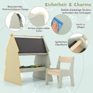 Conjunto de mesa e cadeira de atividades infantis de madeira com tampo removível 2 em 1 - cinza claro