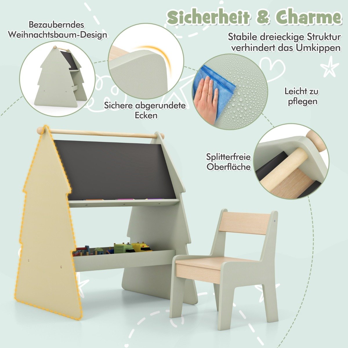 Conjunto de mesa e cadeira de atividades infantis de madeira com tampo removível - cinza claro