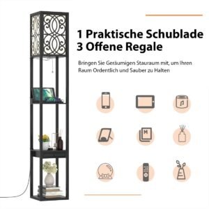 Mesa lateral moderna com abajur e abajur giratório 360° 49 x 34 x 144 cm