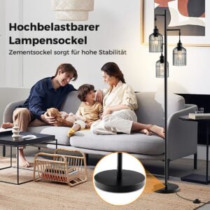 Luminária de chão moderna 169 cm luminária de chão industrial com 3 abajures 25 x 168 cm preta