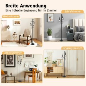 Luminária de chão com 3 globos, luminária de árvore com pedal, 3 bases de lâmpada E27, poste de metal resistente, base pesada dourada