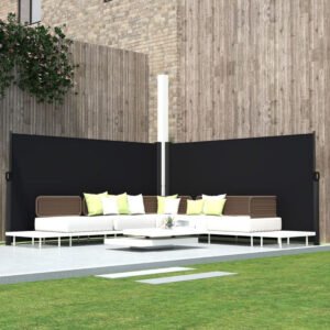 Toldo lateral retrátil para pátio com alça lateral, tela de privacidade para áreas externas 300 x 180 cm, preto