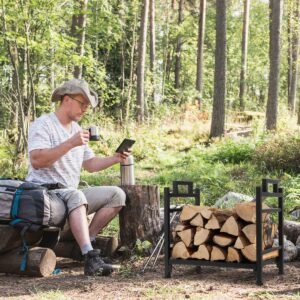 Suporte para lenha de metal de 18,5 polegadas com alças duplas