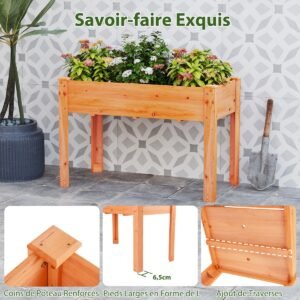 Canteiro elevado para plantas de jardim, plantador elevado para áreas externas em madeira de abeto com furos de drenagem naturais
