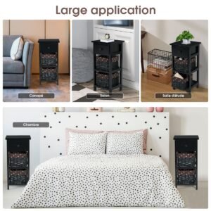 Mesa de cabeceira Morden de madeira com 2 gavetas de vime e rattan