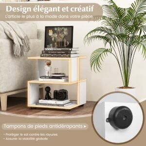 Conjunto de 2 mesas laterais redondas encaixáveis ​​com tampo de mármore falso - Branco