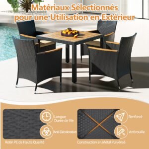 Mesa de jardim com furo para guarda-chuva Mesa de pátio quadrada em madeira de acácia para 4 pessoas
