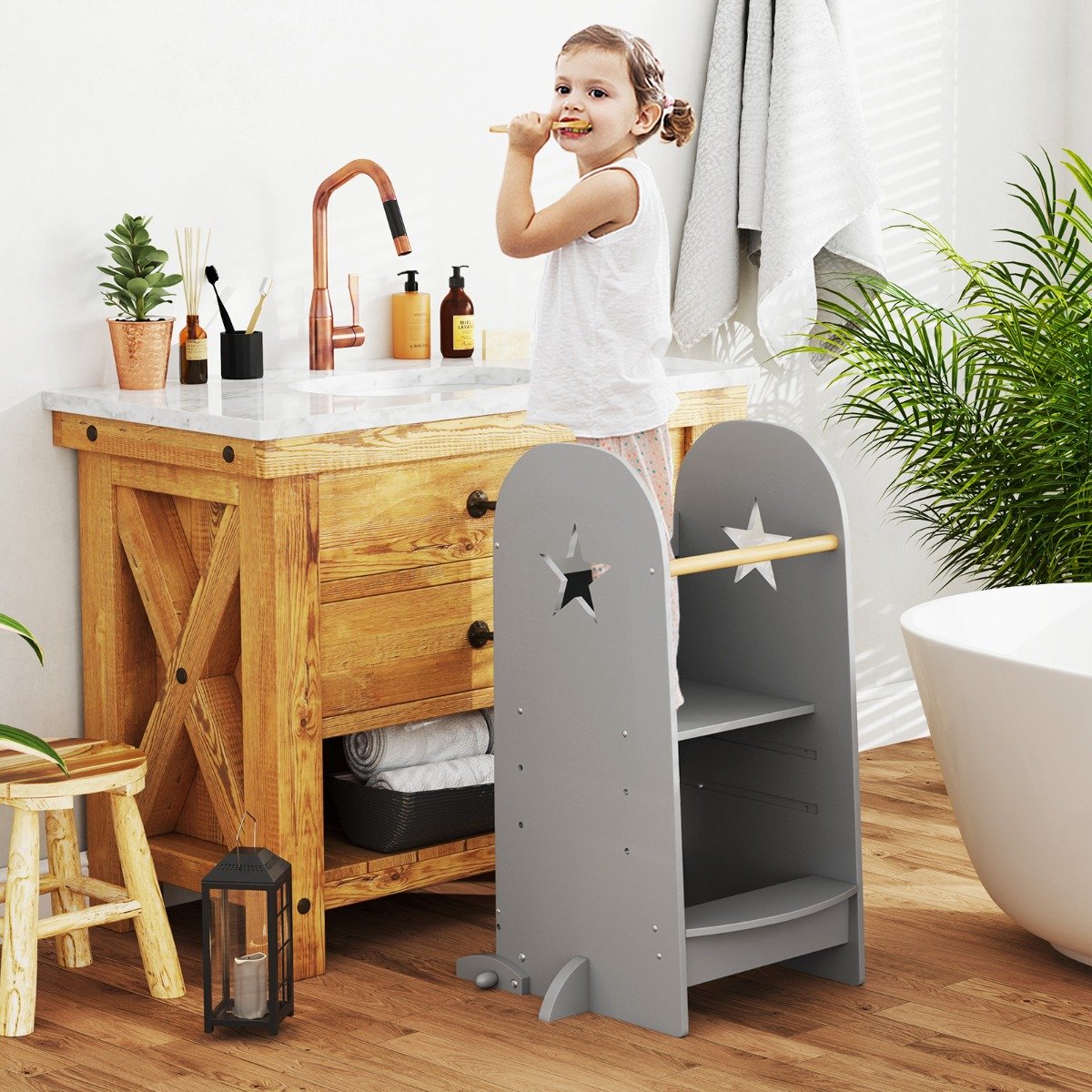 Penteadeira infantil com iluminação penteadeira meninas com espelho triplo rosa