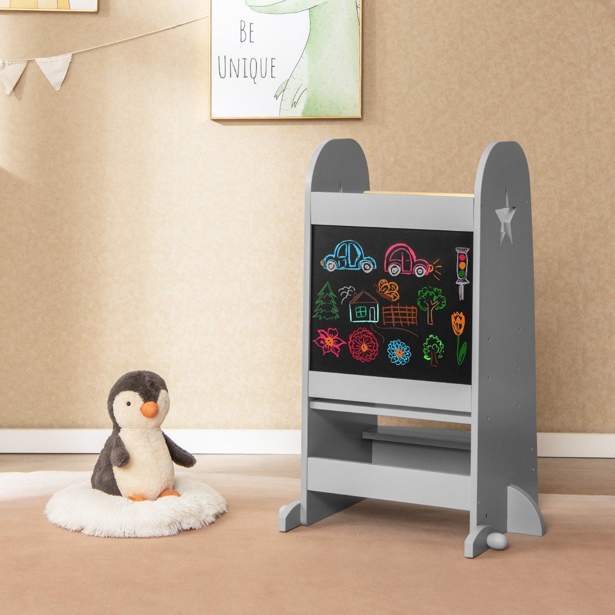 Penteadeira infantil com iluminação penteadeira meninas com espelho triplo rosa - Image 2