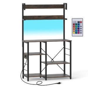 Ilha de cozinha com armazenamento, carrinho utilitário com rodinhas de 3 níveis e bancada de madeira - natural