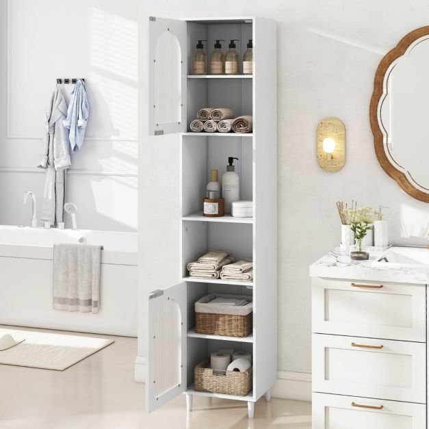 Armário alto para banheiro com cesto de roupa suja e prateleira ajustável armário para banheiro armário para banheiro preto - Image 2