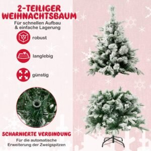 Árvore de Natal artificial de 180 cm com neve e 250 luzes LED brancas quentes verdes