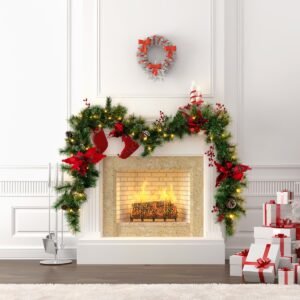 Guirlanda de Natal artificial pré-iluminada com luzes LED e frutas douradas