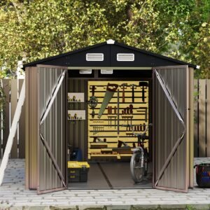 Galpão de armazenamento externo, grande casa de ferramentas utilitárias com 4 saídas de ar - cinza