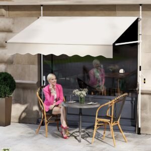 Toldo retrátil manual com manivela, cobertura externa ajustável em altura 250 x 300 cm, preto