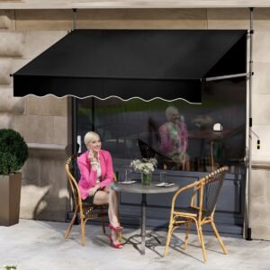 Toldo ajustável em altura com manivela para janelas e portas, Toldo 200 x 300 cm Bege