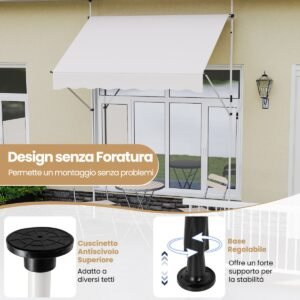 Toldo de fixação sem perfuração com manivela Altura ajustável e resistente a UV 250 cm Preto